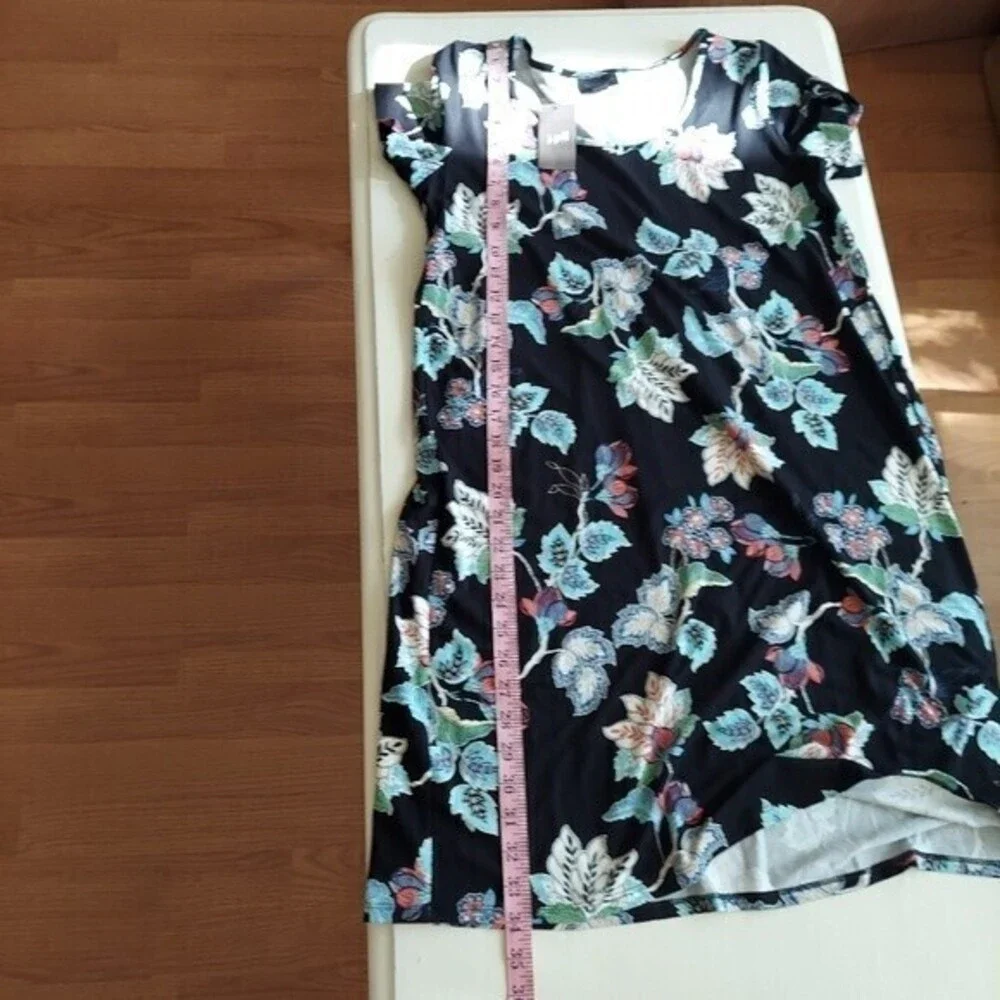 J. Jill Wearever Small Black Short Sleeve Stretchy Floral Shift Dress NEW Sz XS - Picture 8 of 8